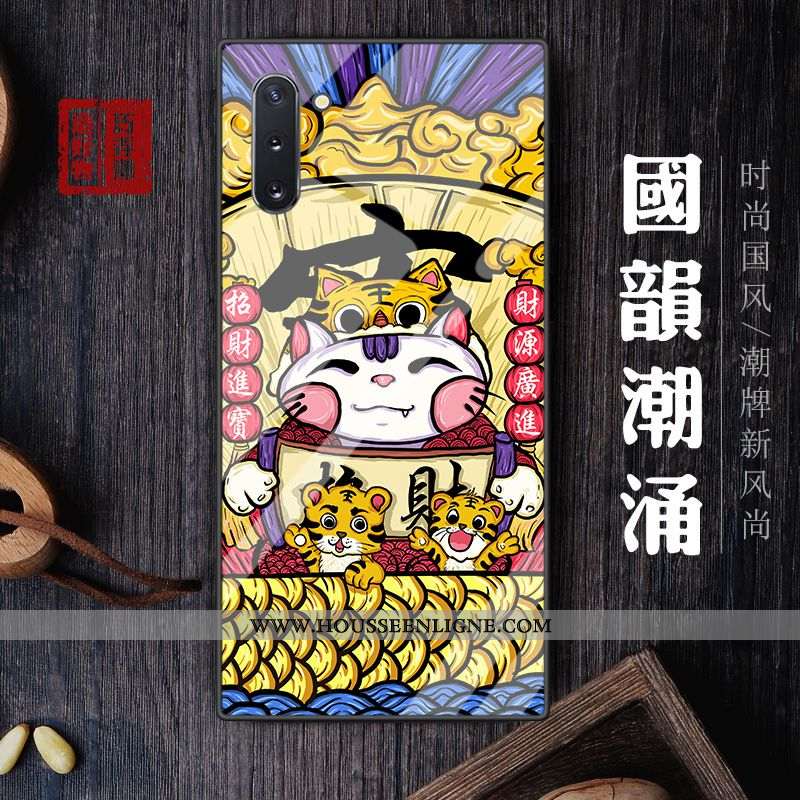 Housse Samsung Galaxy Note 10 Dessin Animé Tendance Incassable Net Rouge Vert Étoile Tempérer Verte