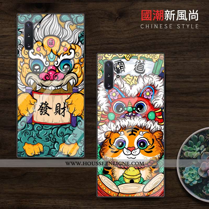 Housse Samsung Galaxy Note 10 Dessin Animé Tendance Incassable Net Rouge Vert Étoile Tempérer Verte