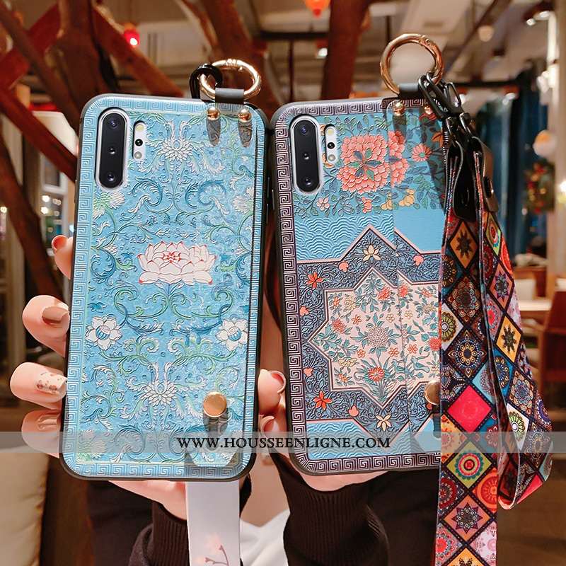 Housse Samsung Galaxy Note 10+ Fluide Doux Silicone Cou Suspendu Gaufrage Étui Vintage Téléphone Por