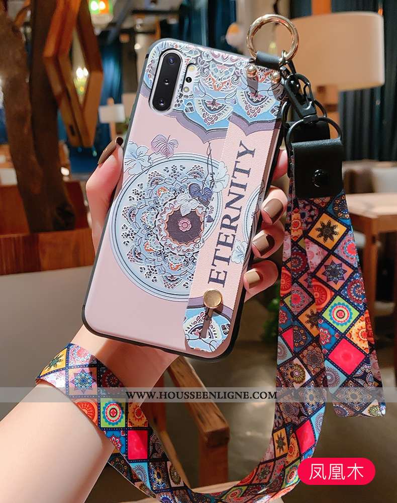Housse Samsung Galaxy Note 10+ Fluide Doux Silicone Cou Suspendu Gaufrage Étui Vintage Téléphone Por