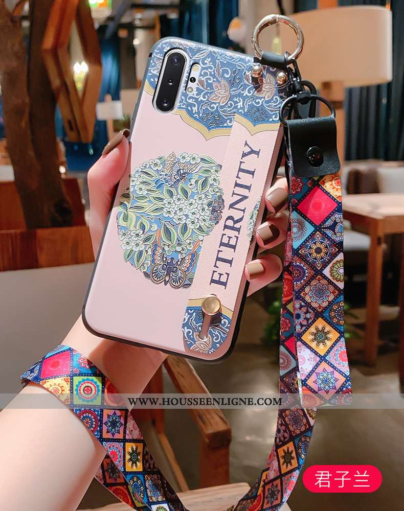 Housse Samsung Galaxy Note 10+ Fluide Doux Silicone Cou Suspendu Gaufrage Étui Vintage Téléphone Por