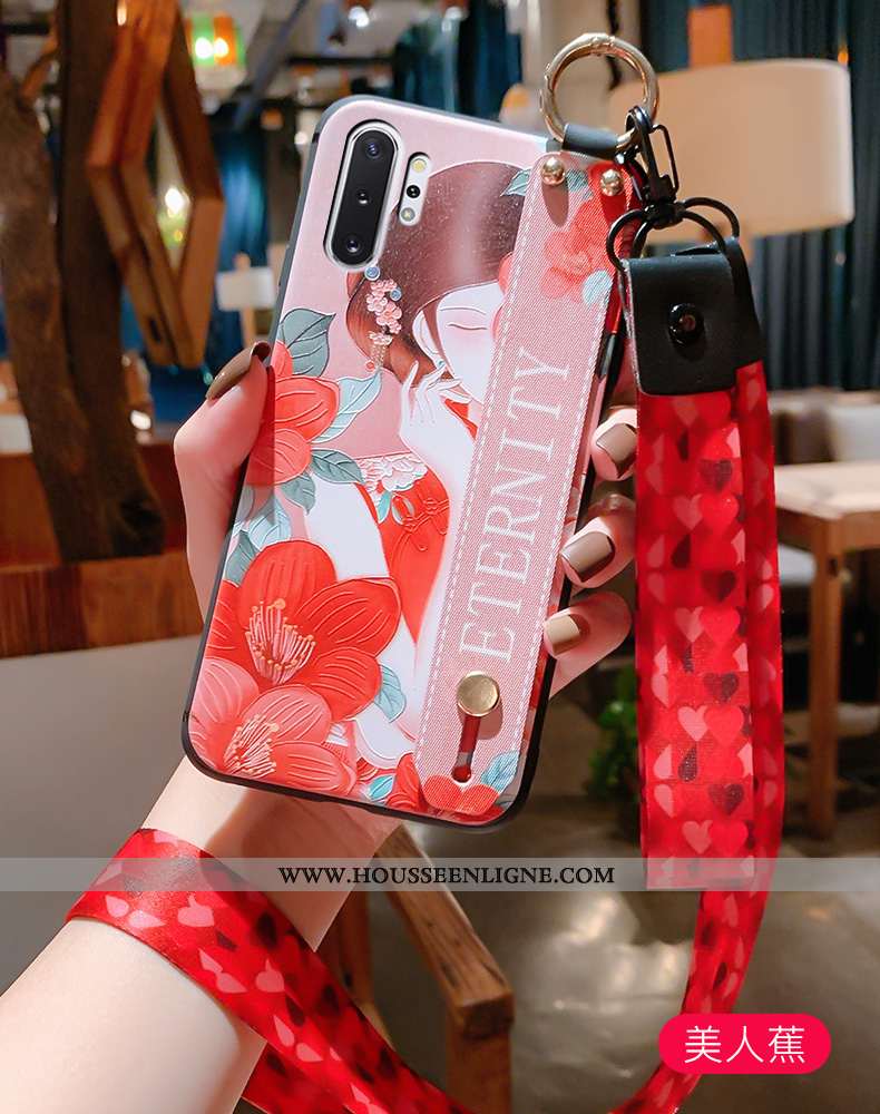 Housse Samsung Galaxy Note 10+ Fluide Doux Silicone Cou Suspendu Gaufrage Étui Vintage Téléphone Por