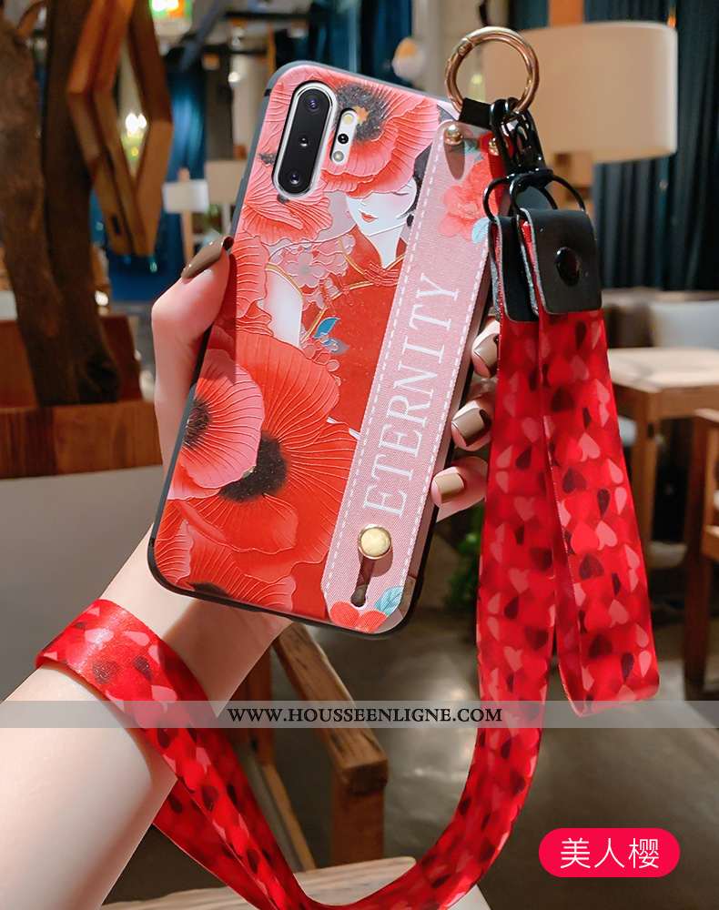 Housse Samsung Galaxy Note 10+ Fluide Doux Silicone Cou Suspendu Gaufrage Étui Vintage Téléphone Por