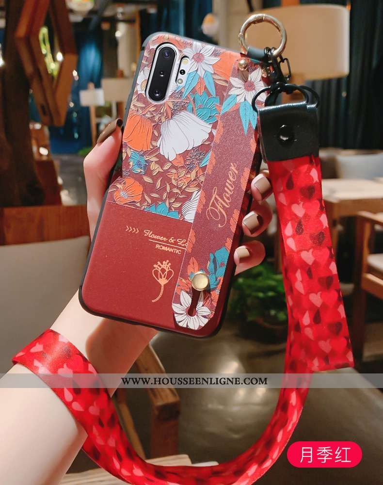 Housse Samsung Galaxy Note 10+ Fluide Doux Silicone Cou Suspendu Gaufrage Étui Vintage Téléphone Por
