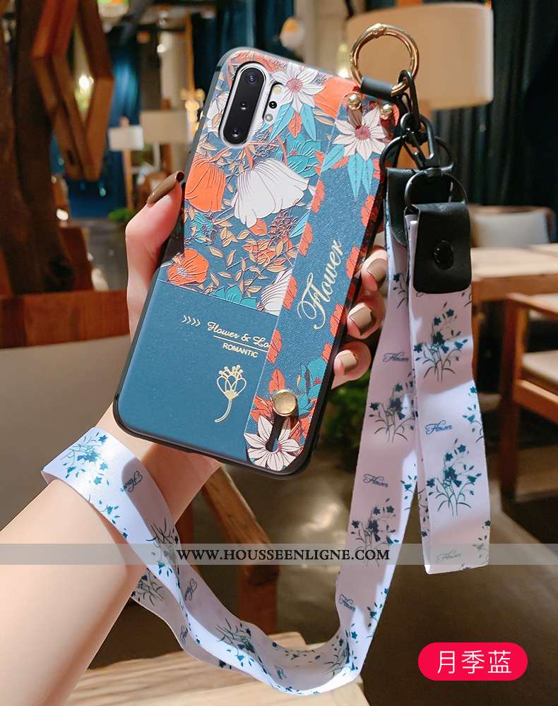 Housse Samsung Galaxy Note 10+ Fluide Doux Silicone Cou Suspendu Gaufrage Étui Vintage Téléphone Por