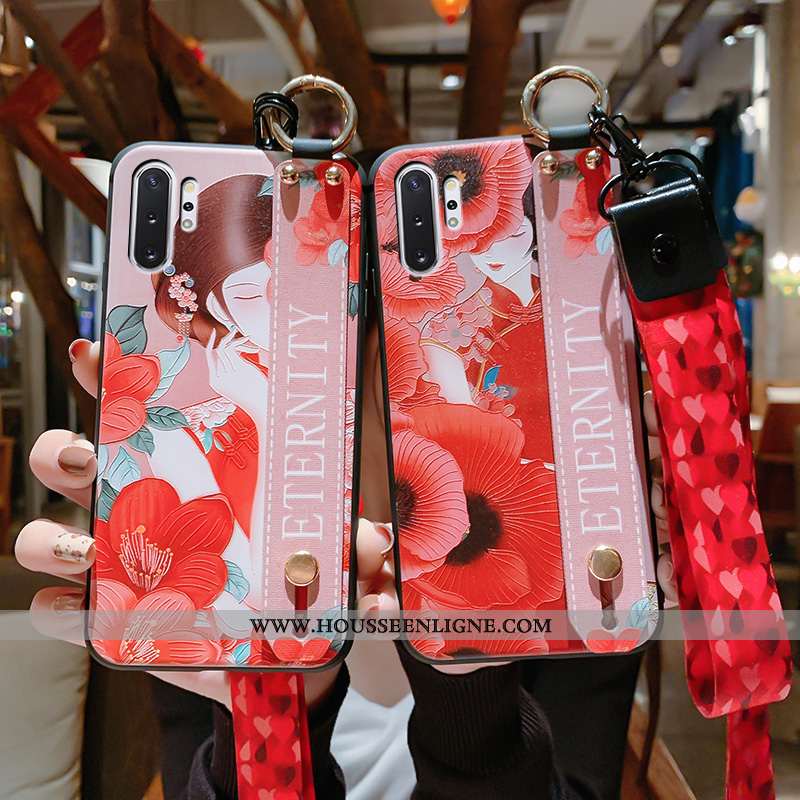 Housse Samsung Galaxy Note 10+ Fluide Doux Silicone Cou Suspendu Gaufrage Étui Vintage Téléphone Por