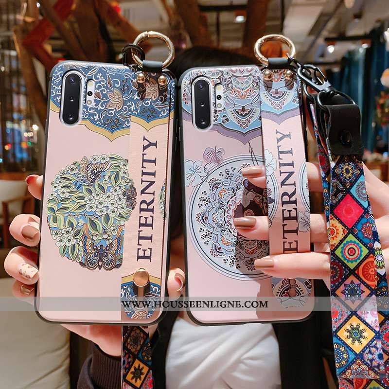 Housse Samsung Galaxy Note 10+ Fluide Doux Silicone Cou Suspendu Gaufrage Étui Vintage Téléphone Por