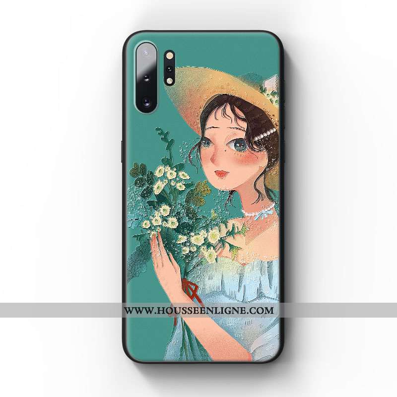 Housse Samsung Galaxy Note 10+ Gaufrage Tendance Fleur Téléphone Portable Art Incassable Coque Verte