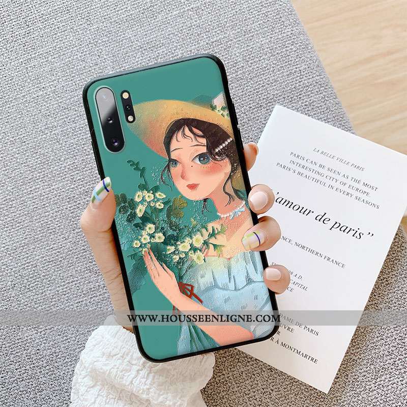 Housse Samsung Galaxy Note 10+ Gaufrage Tendance Fleur Téléphone Portable Art Incassable Coque Verte