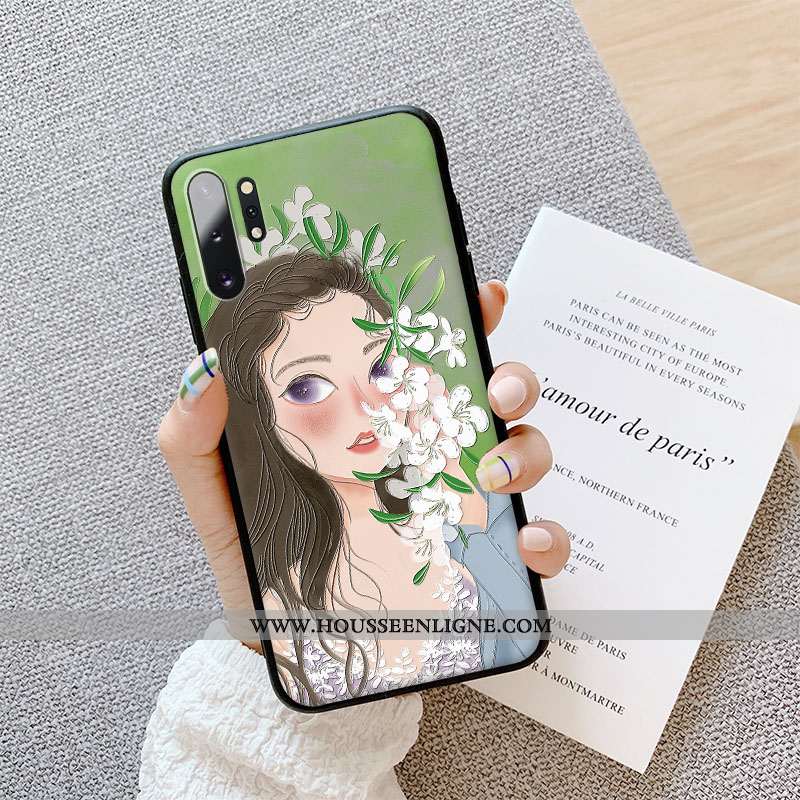 Housse Samsung Galaxy Note 10+ Gaufrage Tendance Fleur Téléphone Portable Art Incassable Coque Verte