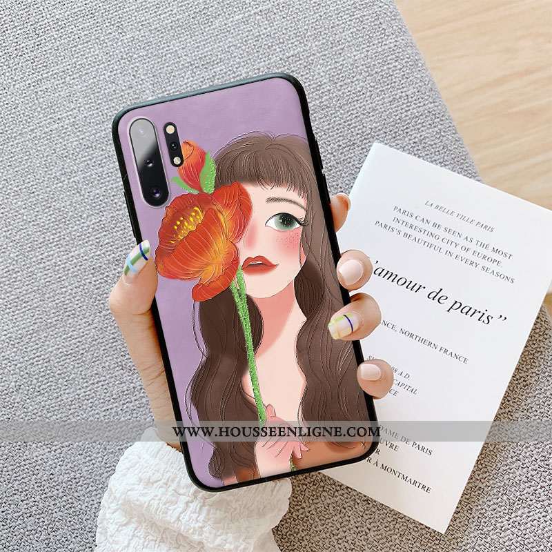 Housse Samsung Galaxy Note 10+ Gaufrage Tendance Fleur Téléphone Portable Art Incassable Coque Verte