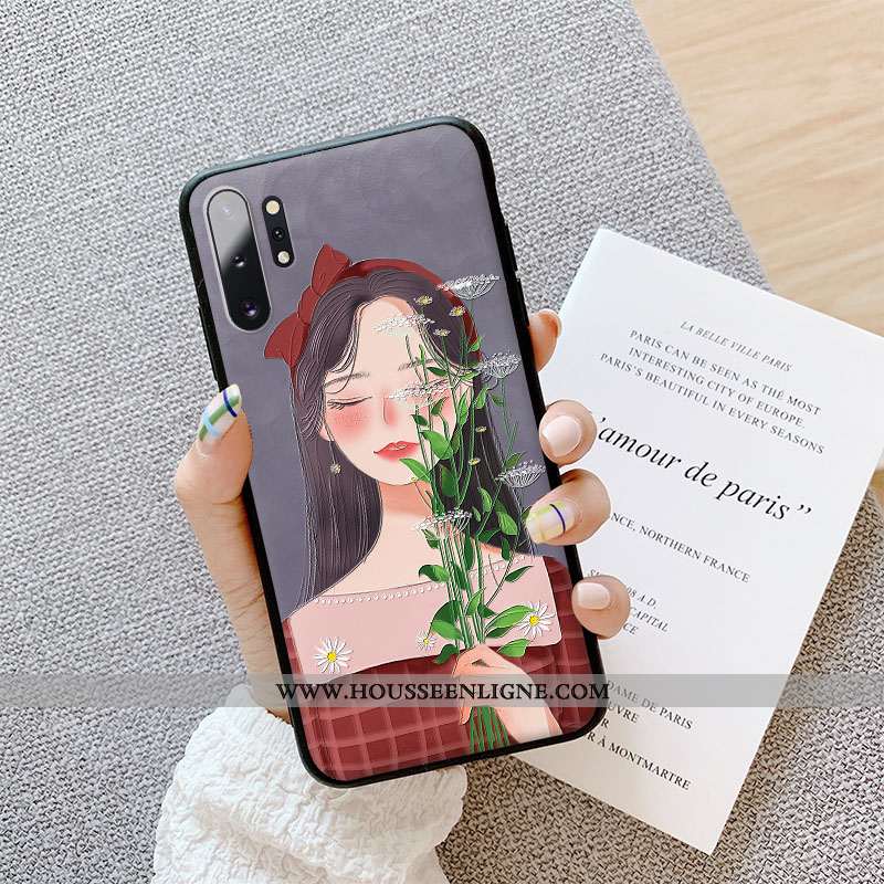 Housse Samsung Galaxy Note 10+ Gaufrage Tendance Fleur Téléphone Portable Art Incassable Coque Verte
