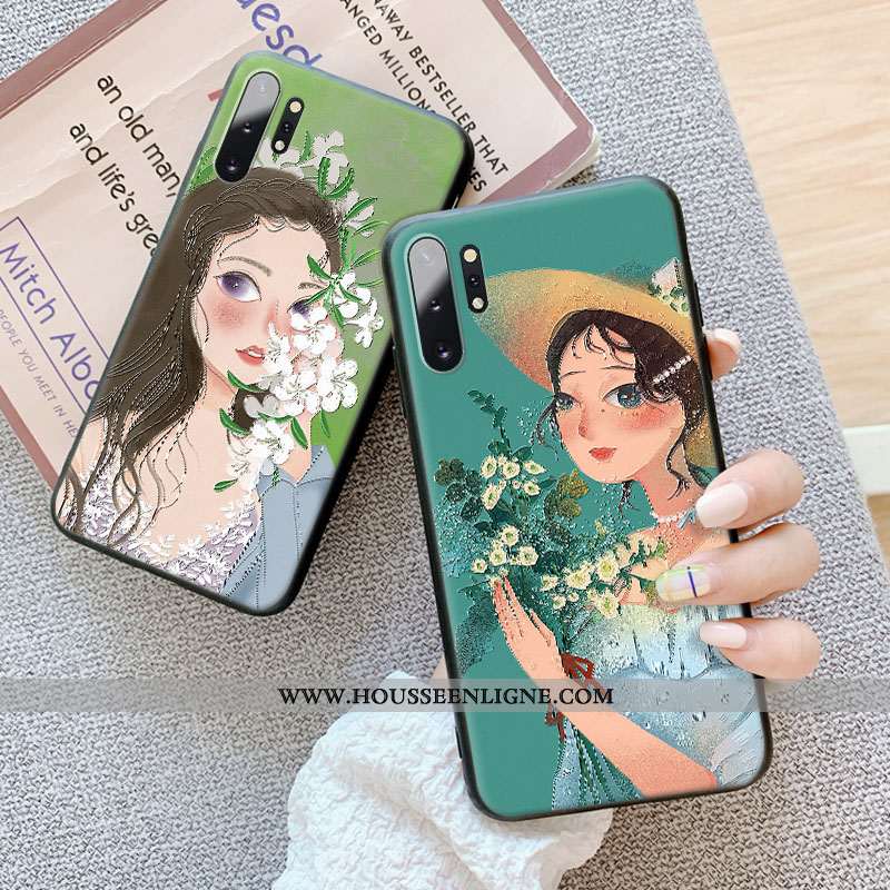 Housse Samsung Galaxy Note 10+ Gaufrage Tendance Fleur Téléphone Portable Art Incassable Coque Verte