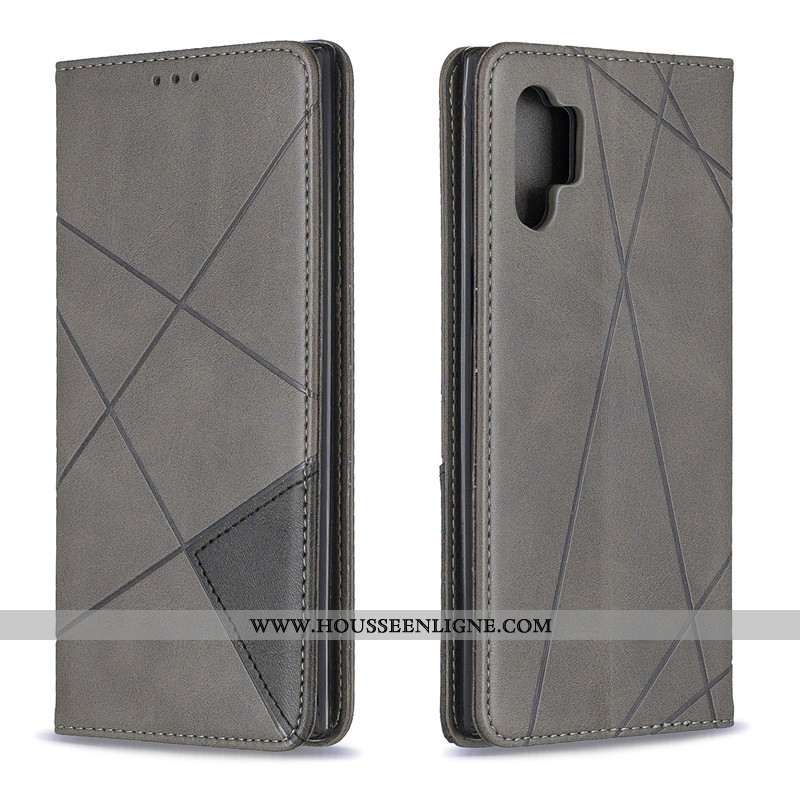 Housse Samsung Galaxy Note 10+ Ornements Suspendus Cuir Simple Gris Étui Couleur Unie