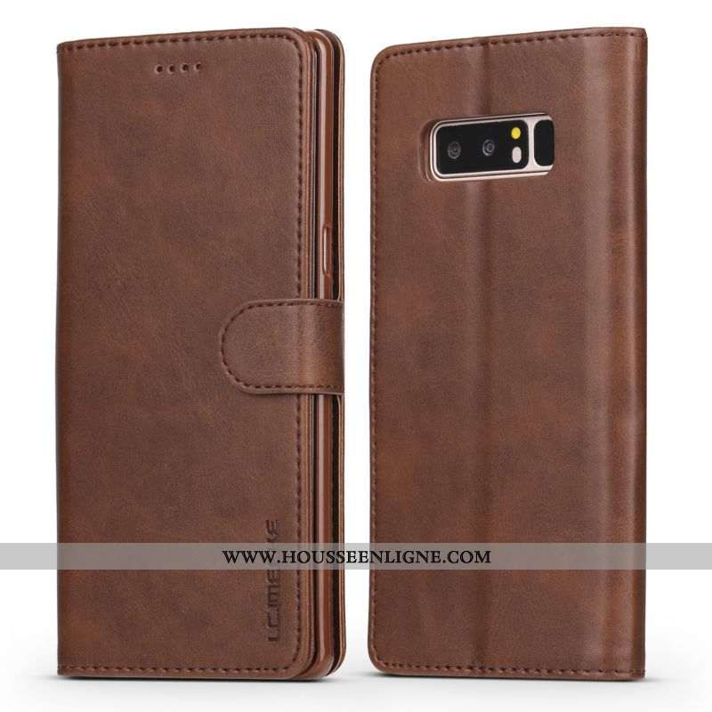 Housse Samsung Galaxy Note 8 Tendance Cuir Étui Tout Compris Incassable Silicone Marron