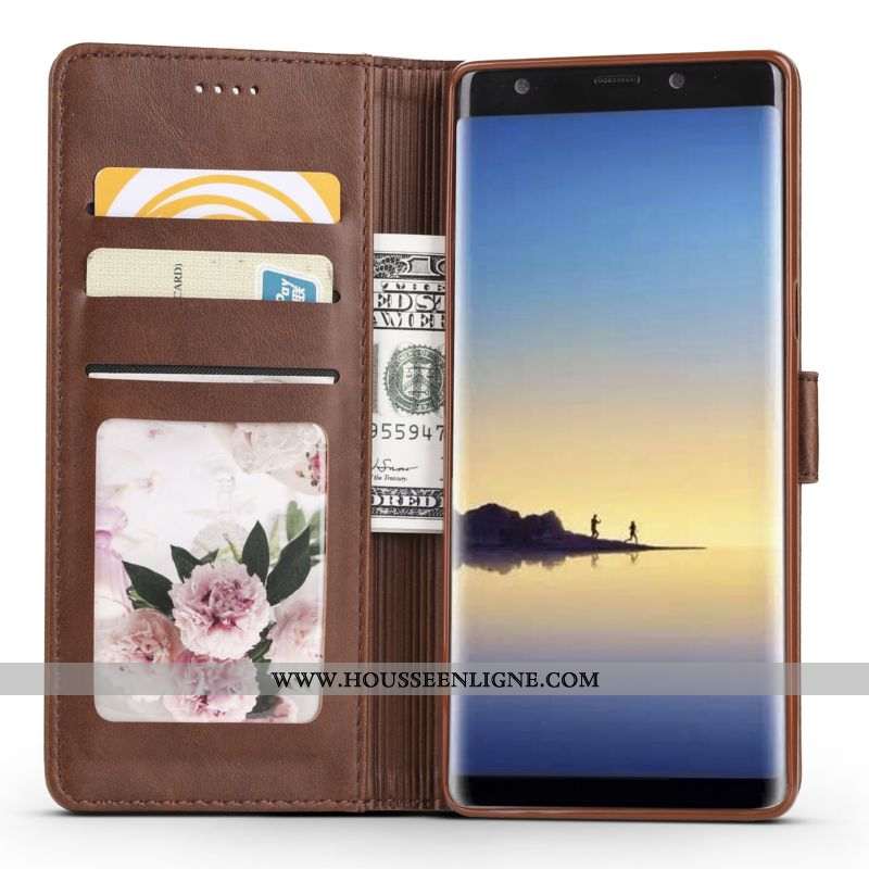 Housse Samsung Galaxy Note 8 Tendance Cuir Étui Tout Compris Incassable Silicone Marron