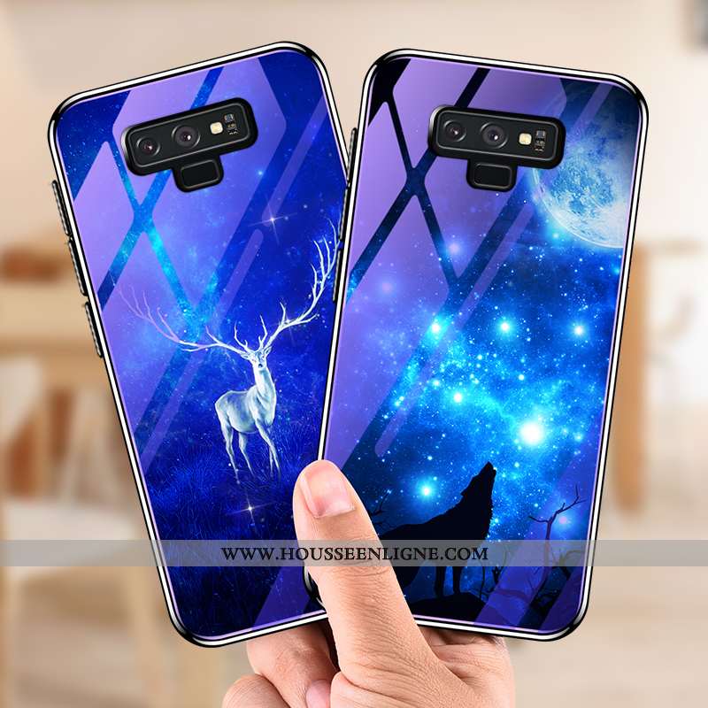Housse Samsung Galaxy Note 9 Légère Fluide Doux Bleu Marin Silicone Verre Étui Lumineuses Bleu Foncé