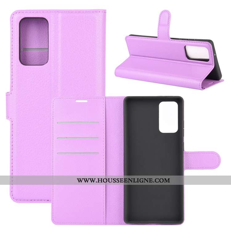 Housse Samsung Galaxy Note20 Cuir Délavé En Daim Étui Téléphone Portable Carte Antidérapant Clamshel