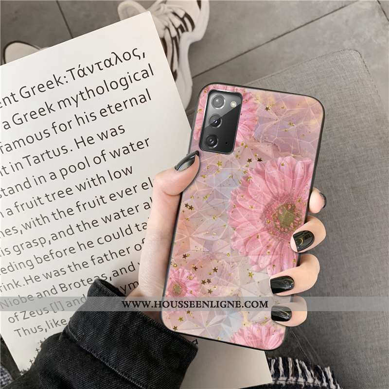 Housse Samsung Galaxy Note20 Losange Téléphone Portable Coque Or Incassable Étoile Fleurs Rose