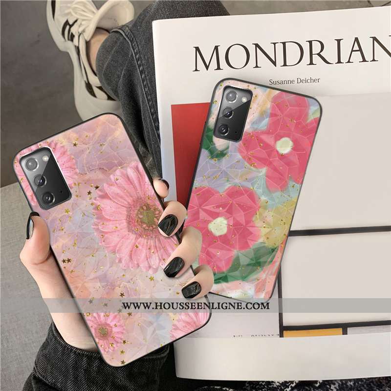 Housse Samsung Galaxy Note20 Losange Téléphone Portable Coque Or Incassable Étoile Fleurs Rose