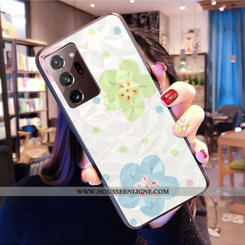 Housse Samsung Galaxy Note20 Ultra Protection Modèle Fleurie Coque Frais Petit Modèle Losange Blanch
