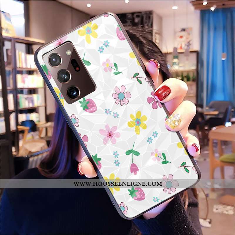 Housse Samsung Galaxy Note20 Ultra Protection Modèle Fleurie Coque Frais Petit Modèle Losange Blanch
