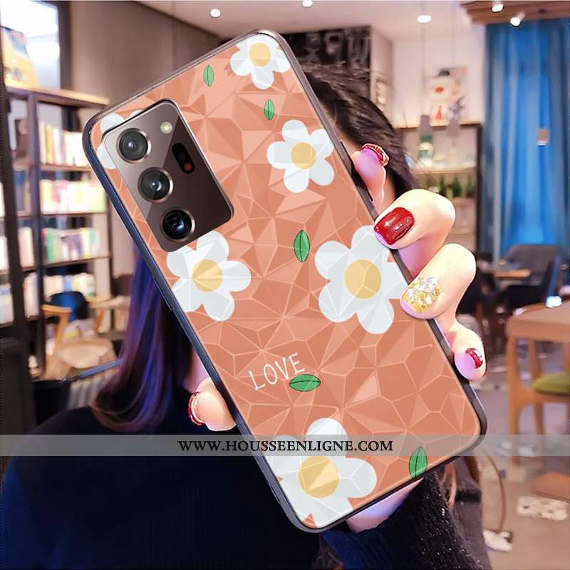Housse Samsung Galaxy Note20 Ultra Protection Modèle Fleurie Coque Frais Petit Modèle Losange Blanch