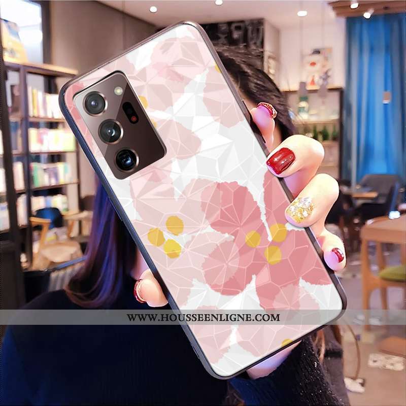 Housse Samsung Galaxy Note20 Ultra Protection Modèle Fleurie Coque Frais Petit Modèle Losange Blanch