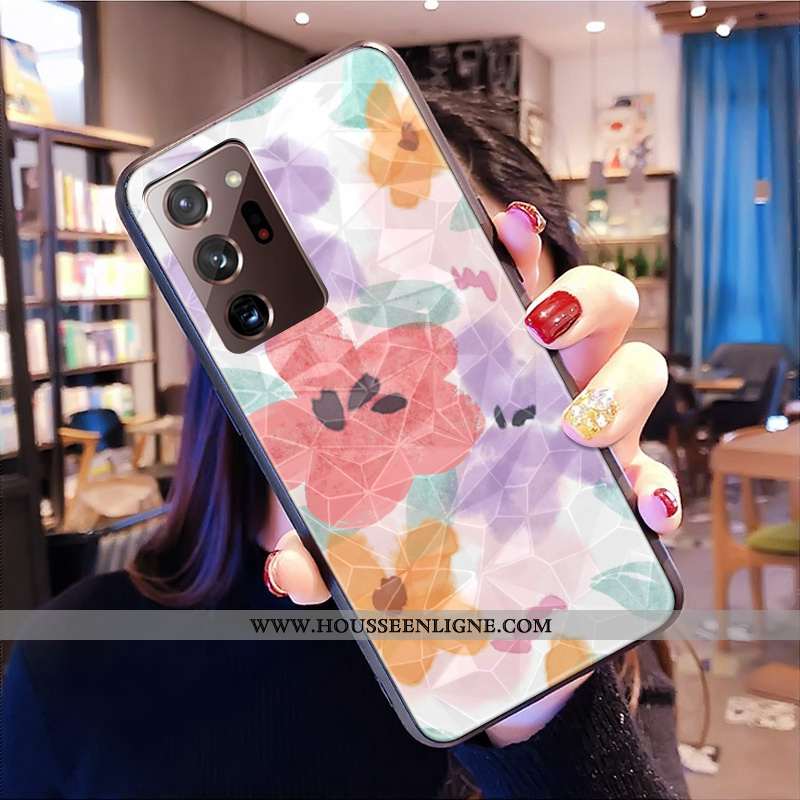 Housse Samsung Galaxy Note20 Ultra Protection Modèle Fleurie Coque Frais Petit Modèle Losange Blanch