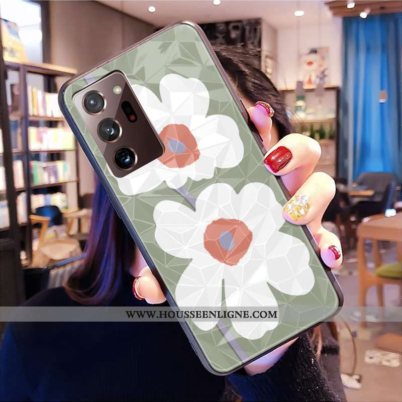 Housse Samsung Galaxy Note20 Ultra Protection Modèle Fleurie Coque Frais Petit Modèle Losange Blanch