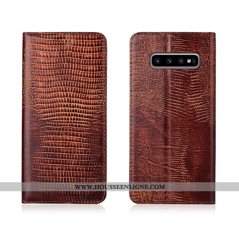 Housse Samsung Galaxy S10 Cuir Véritable Cuir Marron Étui Incassable Coque Téléphone Portable