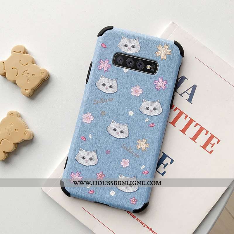 Housse Samsung Galaxy S10+ Protection Charmant Fleur Net Rouge Étoile Bleu Silicone