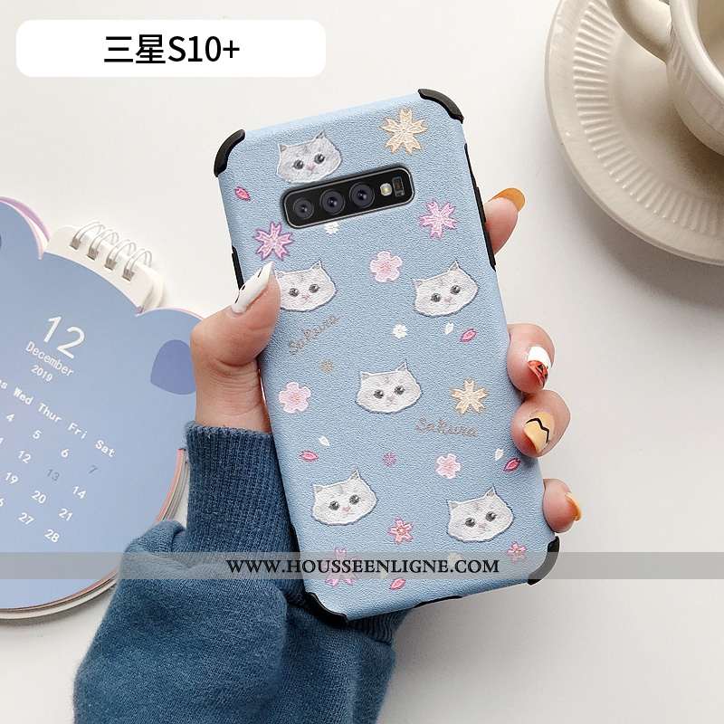 Housse Samsung Galaxy S10+ Protection Charmant Fleur Net Rouge Étoile Bleu Silicone