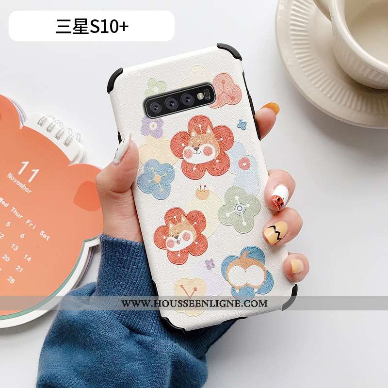 Housse Samsung Galaxy S10+ Protection Charmant Fleur Net Rouge Étoile Bleu Silicone