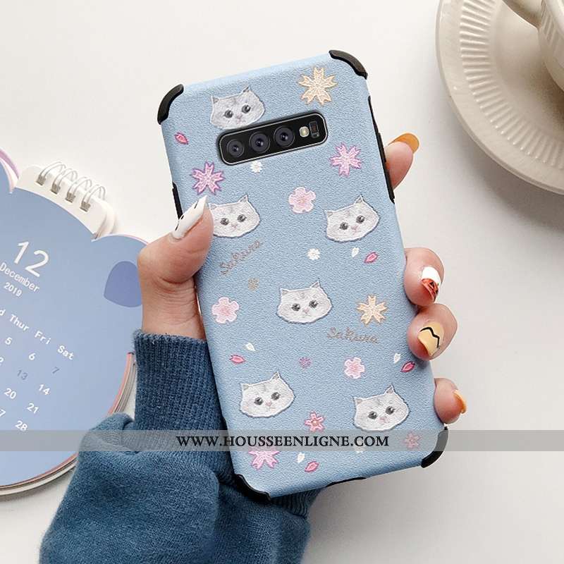 Housse Samsung Galaxy S10+ Protection Charmant Fleur Net Rouge Étoile Bleu Silicone