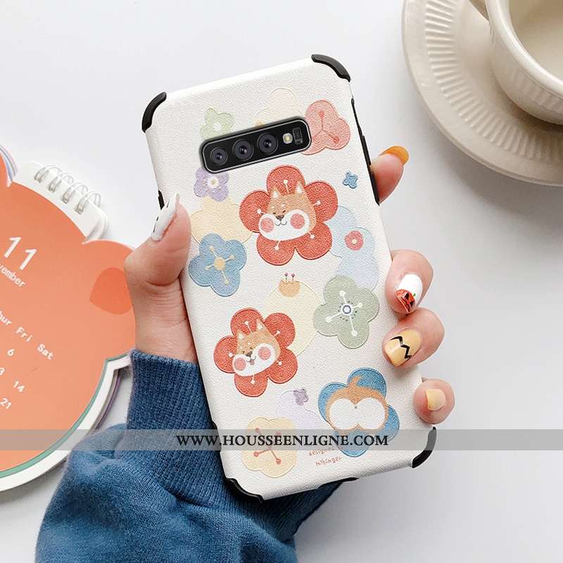 Housse Samsung Galaxy S10+ Protection Charmant Fleur Net Rouge Étoile Bleu Silicone