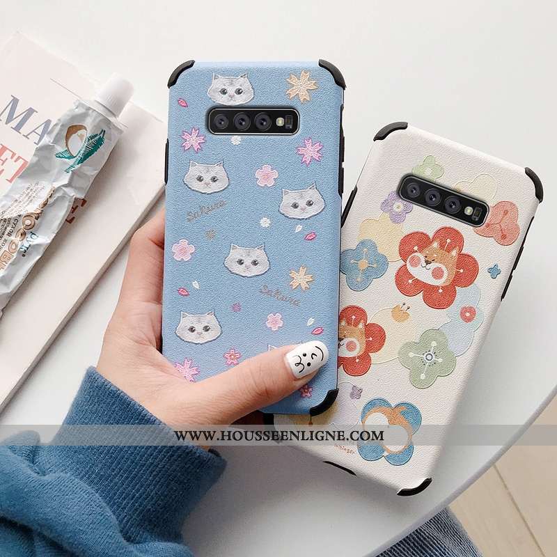 Housse Samsung Galaxy S10+ Protection Charmant Fleur Net Rouge Étoile Bleu Silicone