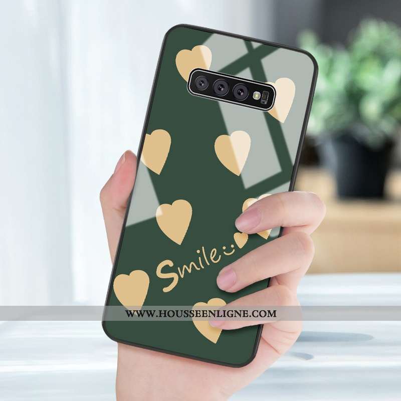 Housse Samsung Galaxy S10+ Protection Verre Petit Coque Amour Net Rouge Créatif Verte
