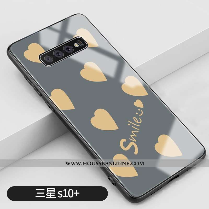 Housse Samsung Galaxy S10+ Protection Verre Petit Coque Amour Net Rouge Créatif Verte