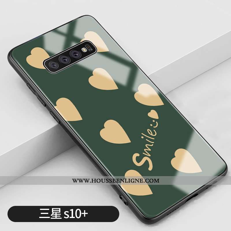 Housse Samsung Galaxy S10+ Protection Verre Petit Coque Amour Net Rouge Créatif Verte