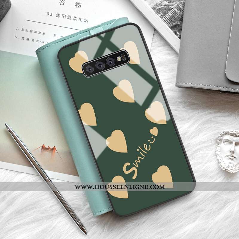 Housse Samsung Galaxy S10+ Protection Verre Petit Coque Amour Net Rouge Créatif Verte
