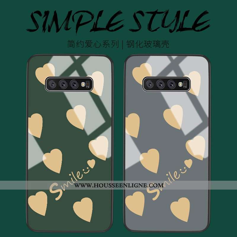 Housse Samsung Galaxy S10+ Protection Verre Petit Coque Amour Net Rouge Créatif Verte