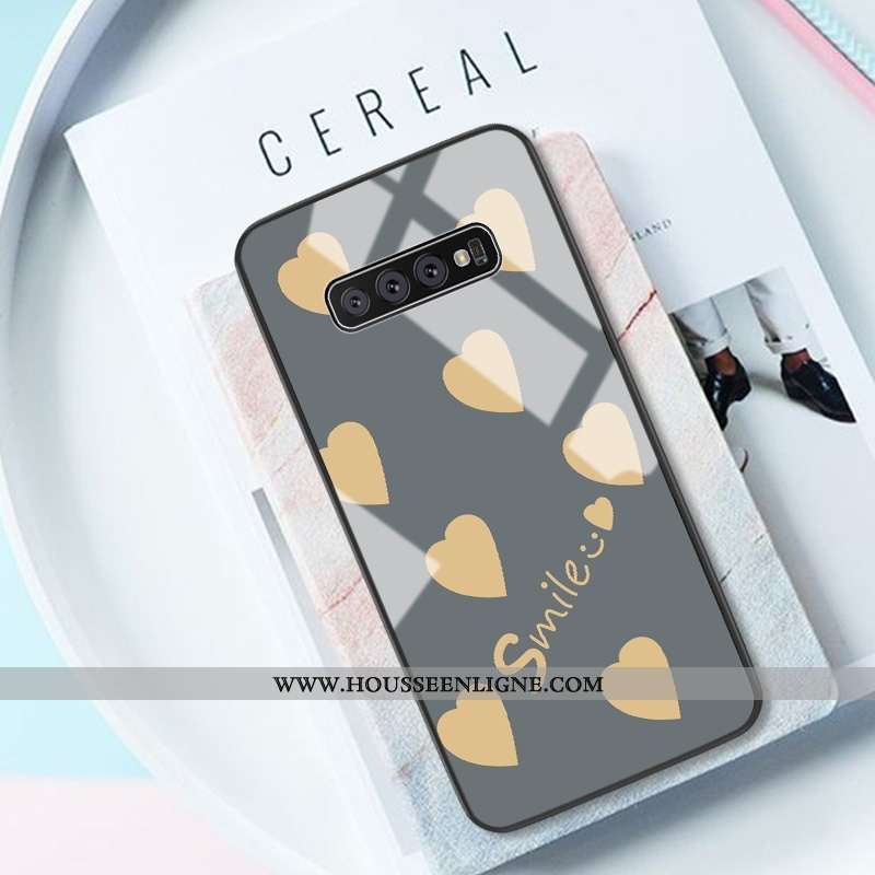 Housse Samsung Galaxy S10+ Protection Verre Petit Coque Amour Net Rouge Créatif Verte