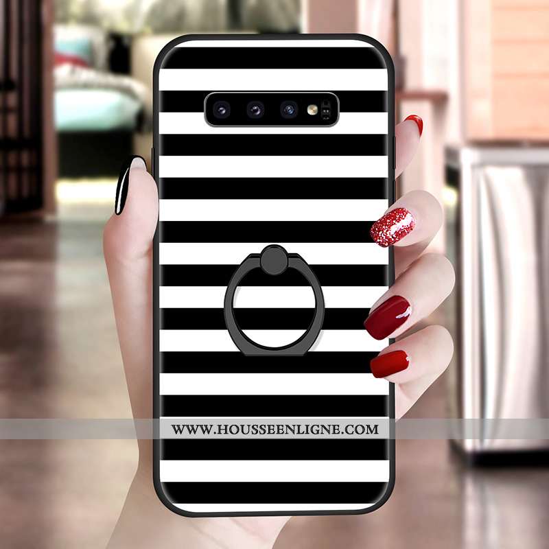 Housse Samsung Galaxy S10 Silicone Fluide Doux Support Motif Noir Blanc Nouveau