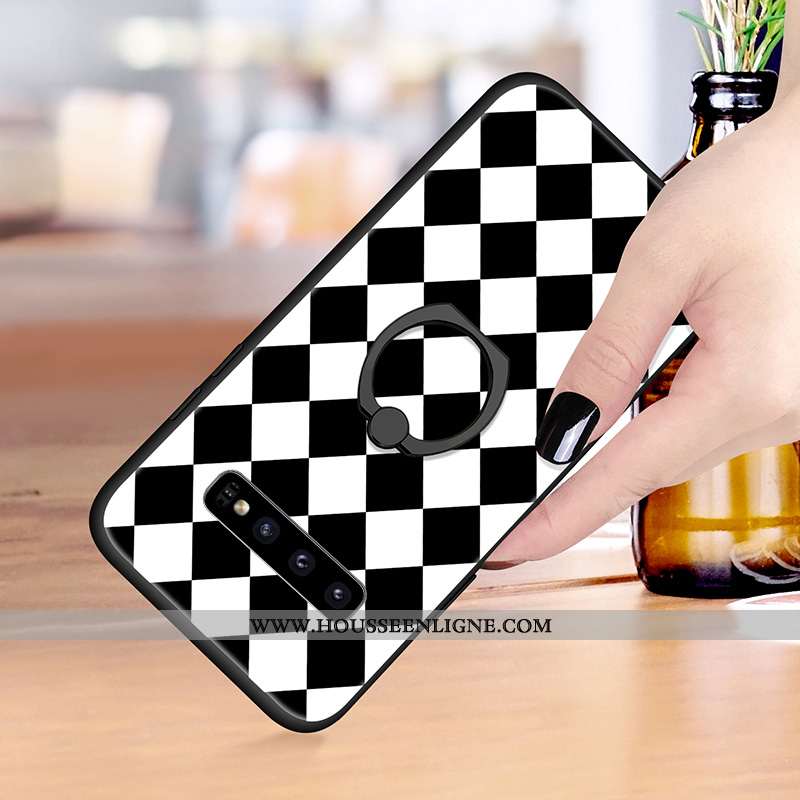 Housse Samsung Galaxy S10 Silicone Fluide Doux Support Motif Noir Blanc Nouveau