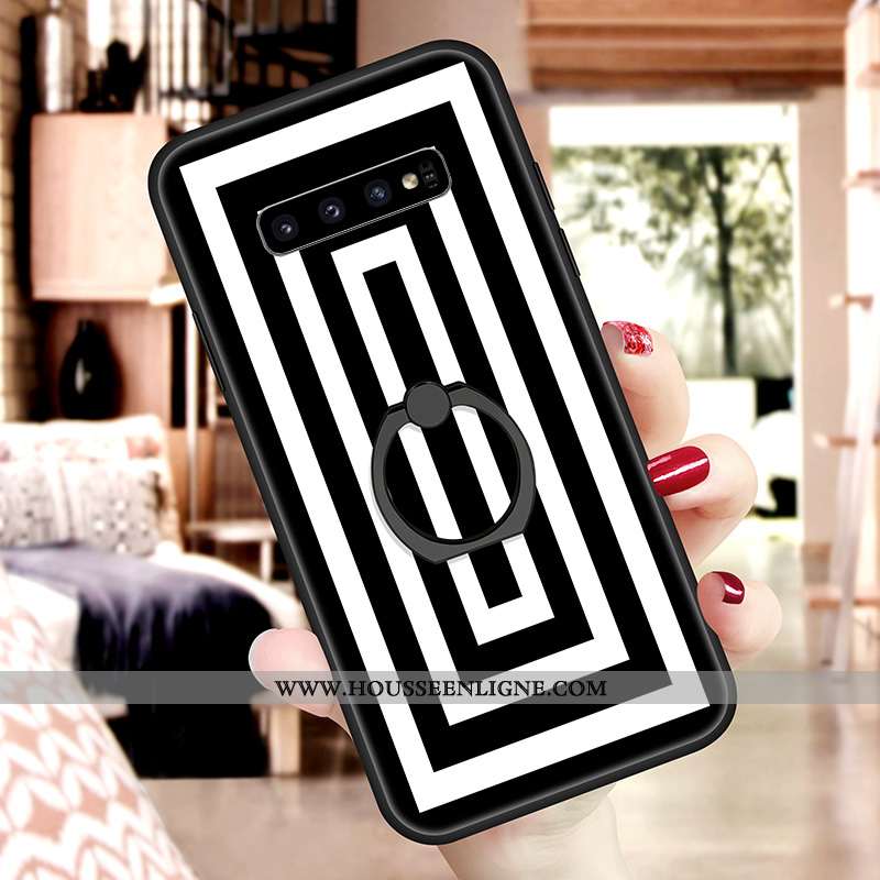 Housse Samsung Galaxy S10 Silicone Fluide Doux Support Motif Noir Blanc Nouveau