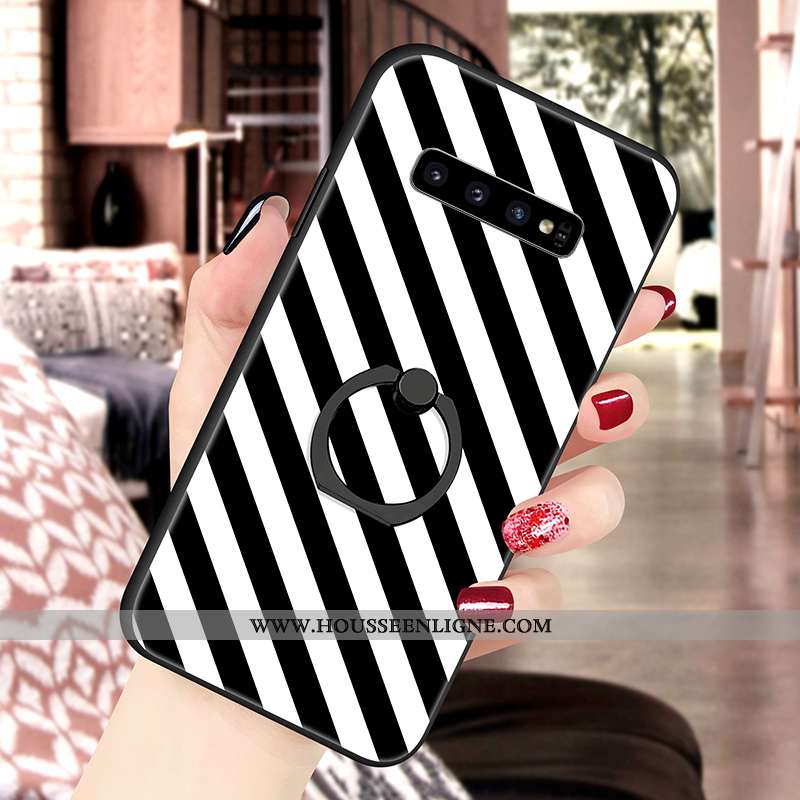 Housse Samsung Galaxy S10 Silicone Fluide Doux Support Motif Noir Blanc Nouveau