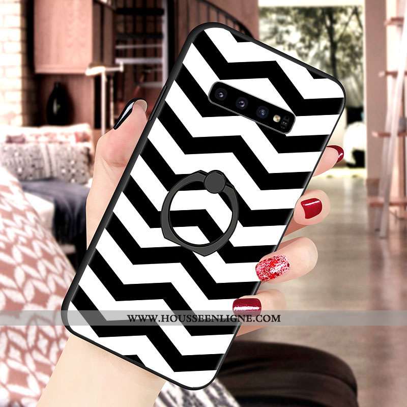 Housse Samsung Galaxy S10 Silicone Fluide Doux Support Motif Noir Blanc Nouveau