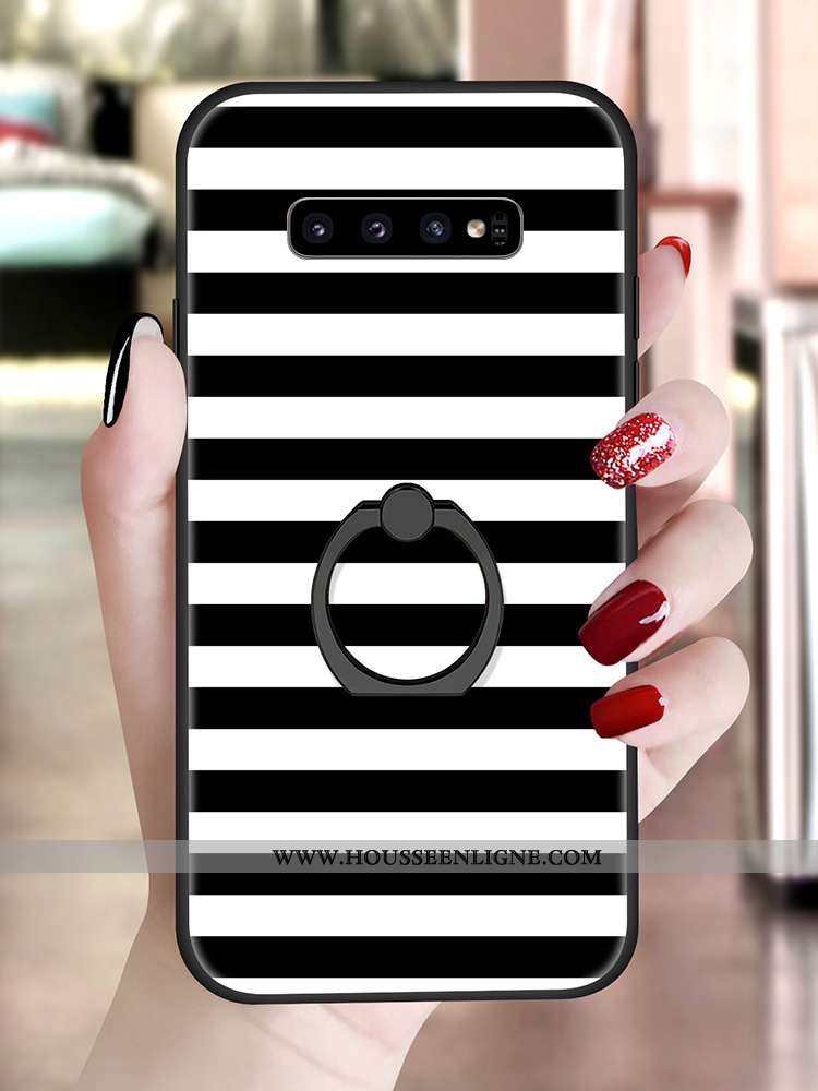 Housse Samsung Galaxy S10 Silicone Fluide Doux Support Motif Noir Blanc Nouveau