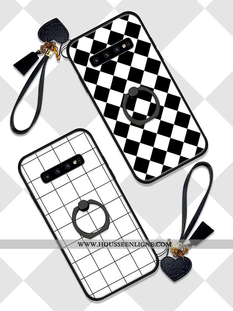 Housse Samsung Galaxy S10 Silicone Fluide Doux Support Motif Noir Blanc Nouveau